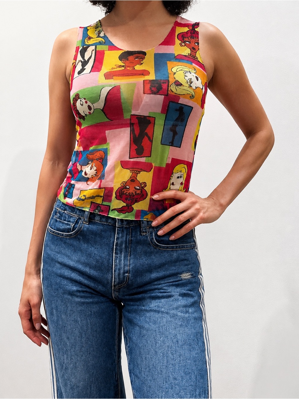 Multi-Color Graphic Sleeveless Mesh Tank Top - Women